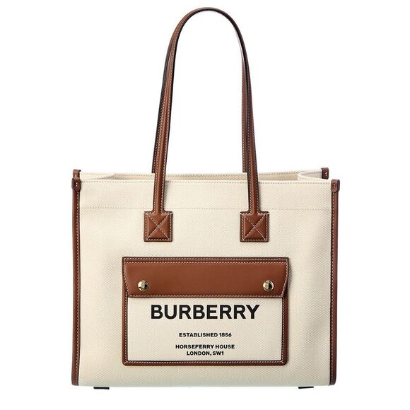 Burberry Freya Small Canvas & Leather Tote, Brown - Picture 1 of 4